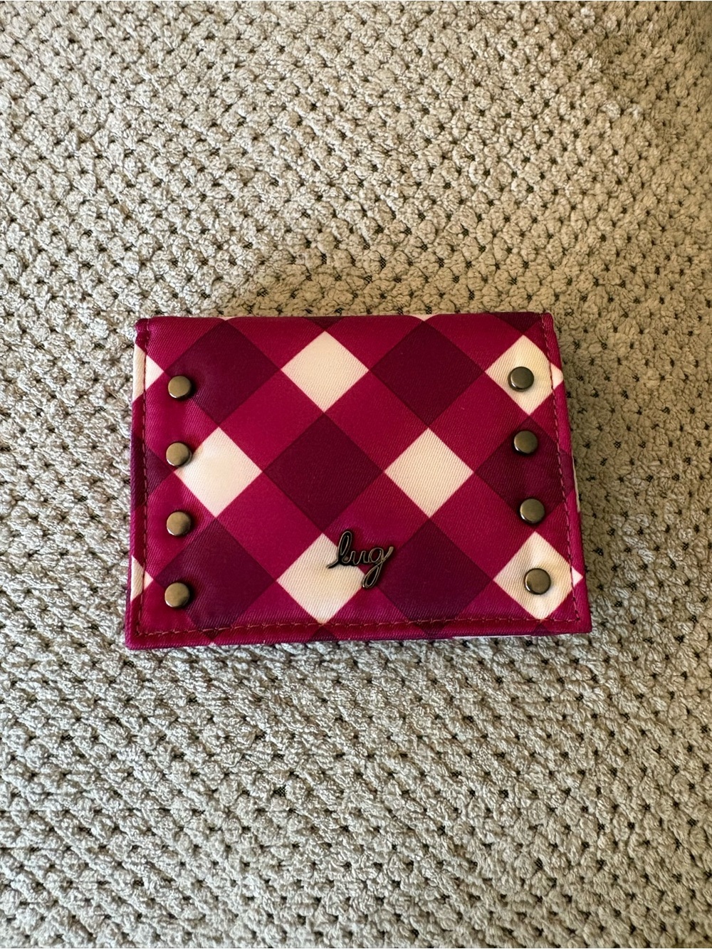 lug Gingham Berry Walkover Wallet with Stud Accents NWOT